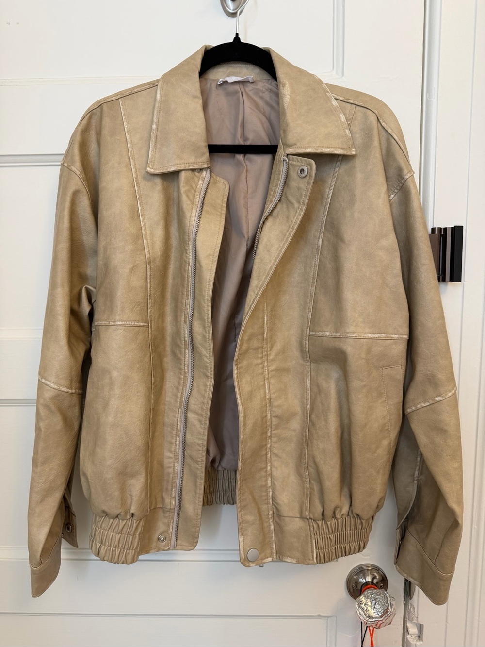 Isalis Tan Leather Bomber Jacket